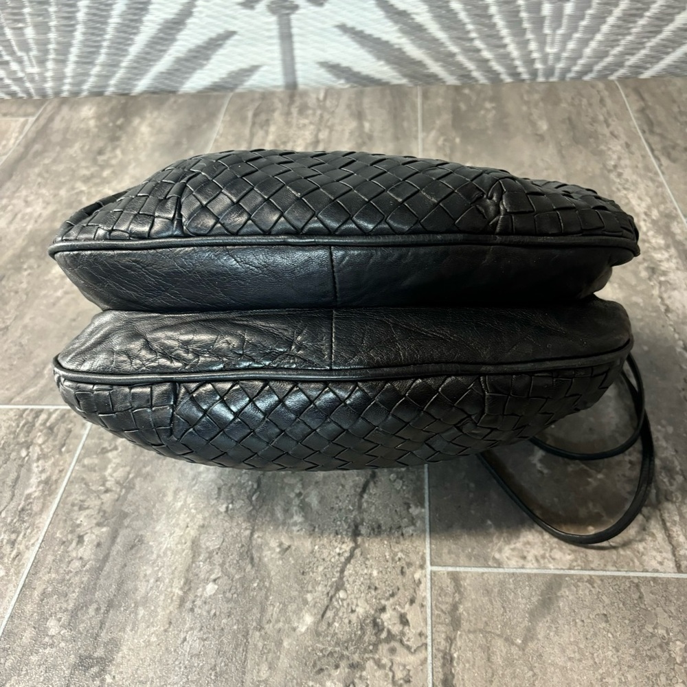 Vtg Bottega Veneta Intrecciato Drawstring Pouch Bag Blk Woven Leather Italy - Picture 8 of 16